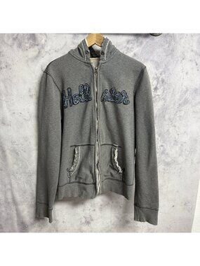 Vintage Y2k Hollister Hoodie Sweatshirt Womens Large Gray Full Zip Thermal Mall